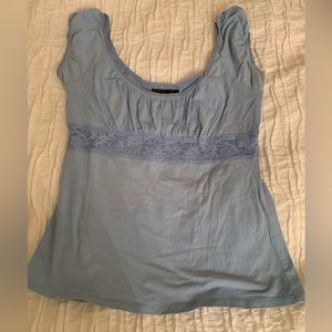 Sky Blue Cotton Top with Lace Inset